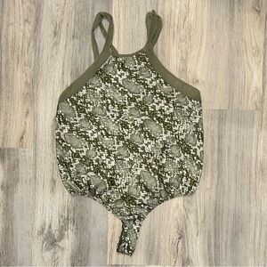 NWOT Free People Intimately Sleeveless Tank Bodysuit Green Snakeskin Size S